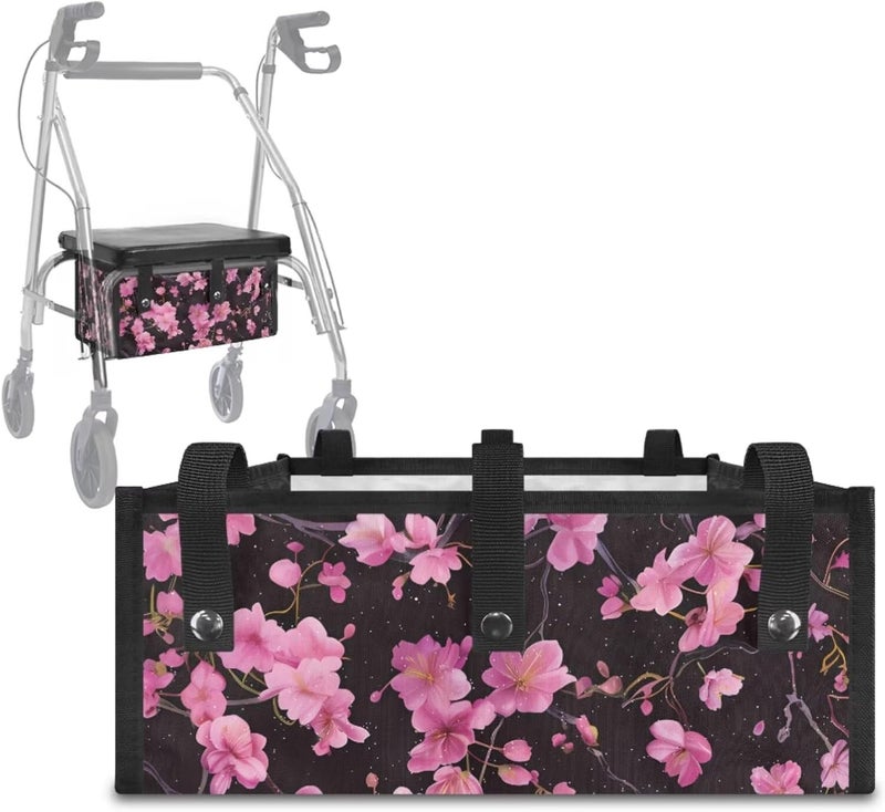 LedBack Walker Accessories for 3 Pcs, Cherry Blossom Rollator Walker Seat and Backrest Covers Walker Bag Under Seat Bag for Four Wheel Rollator, Easy to Install - Image 3